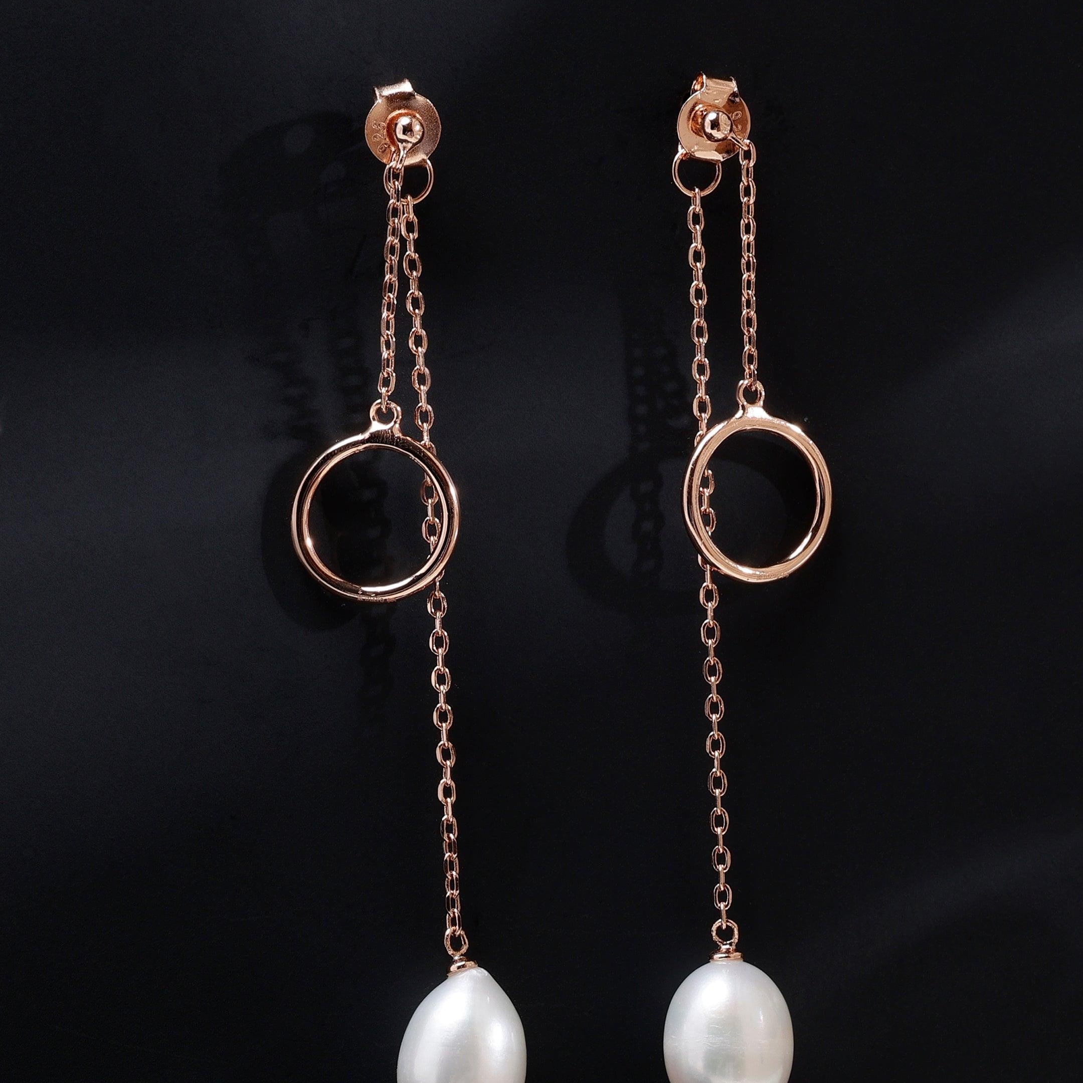 Dainty Circle & Pearl Drop 925 Silver Earrings - Diavo Jewels