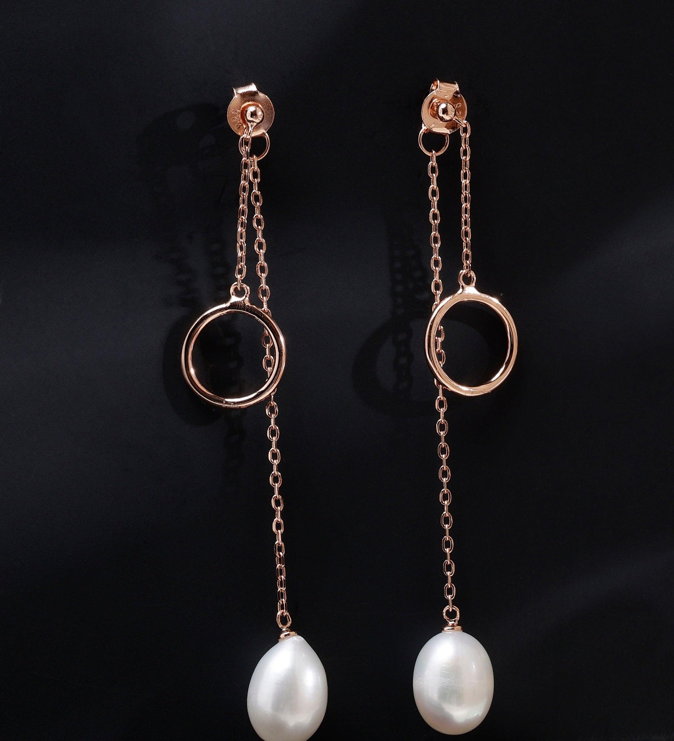 Dainty Circle & Pearl Drop 925 Silver Earrings - Diavo Jewels