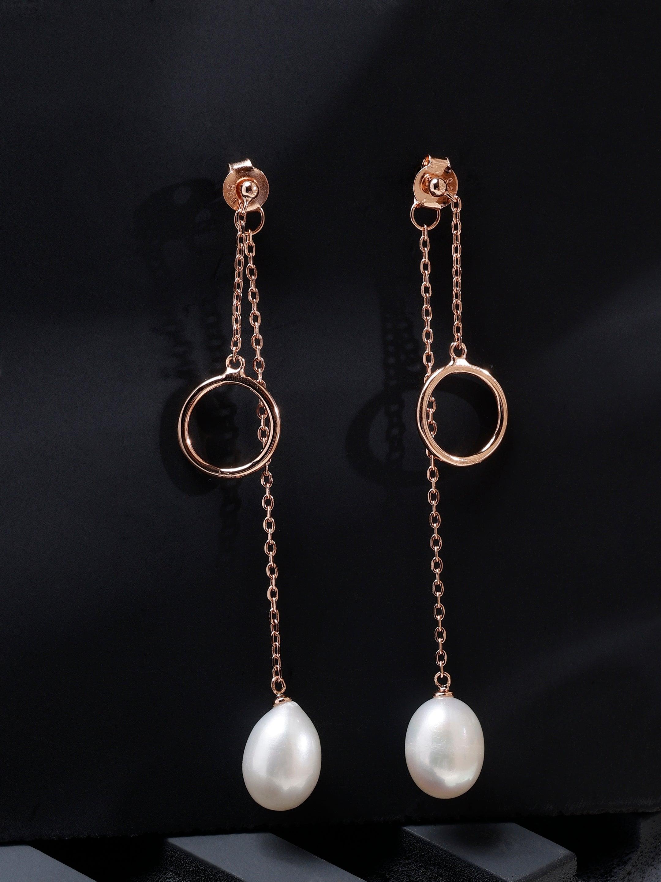 Dainty Circle & Pearl Drop 925 Silver Earrings - Diavo Jewels