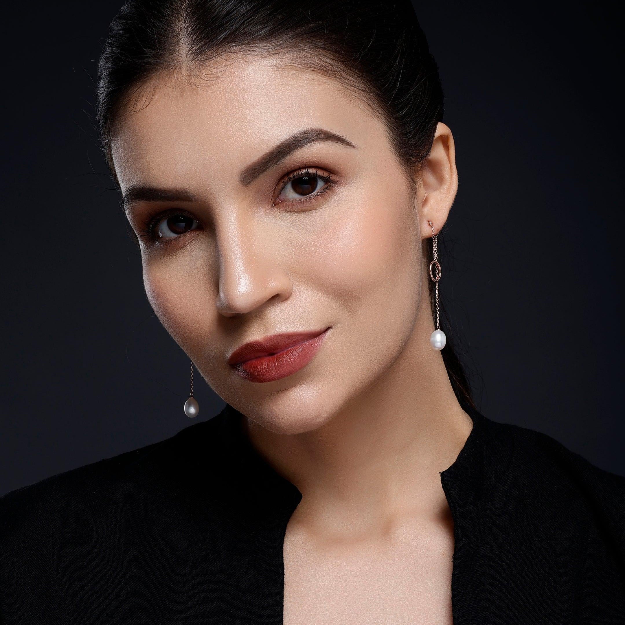 Dainty Circle & Pearl Drop 925 Silver Earrings - Diavo Jewels