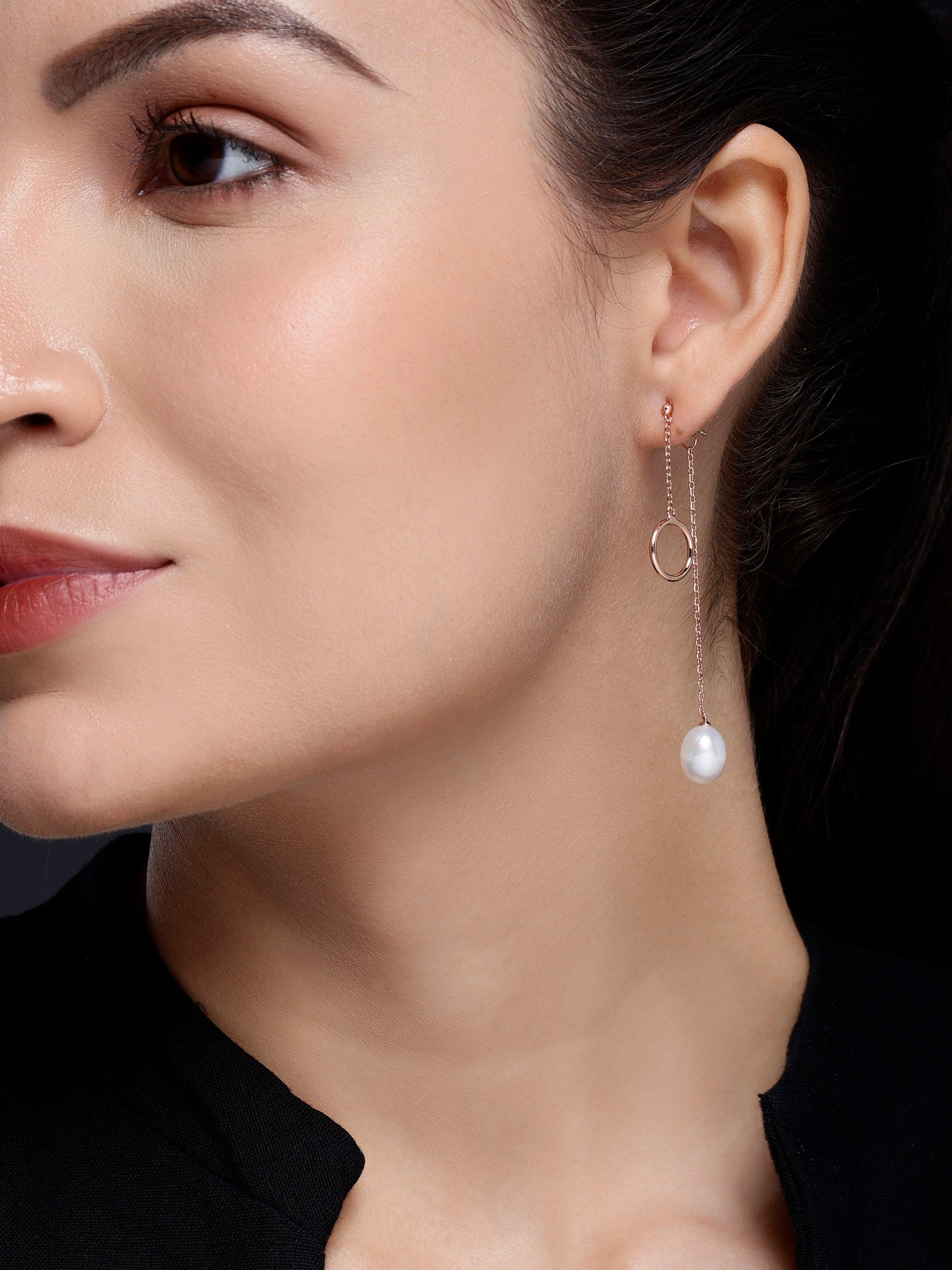 Dainty Circle & Pearl Drop 925 Silver Earrings - Diavo Jewels