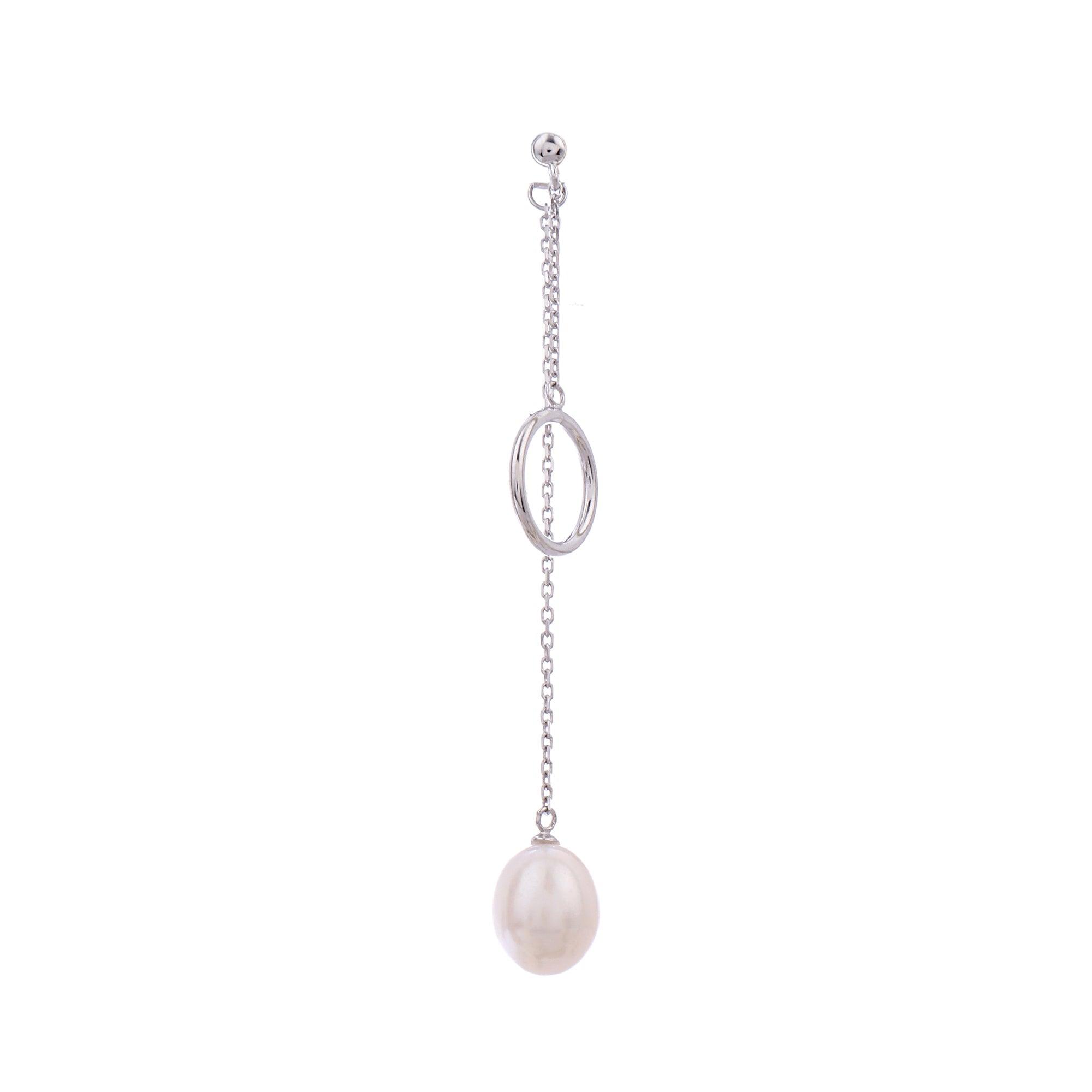 Dainty Circle & Pearl Drop 925 Silver Earrings - Diavo Jewels