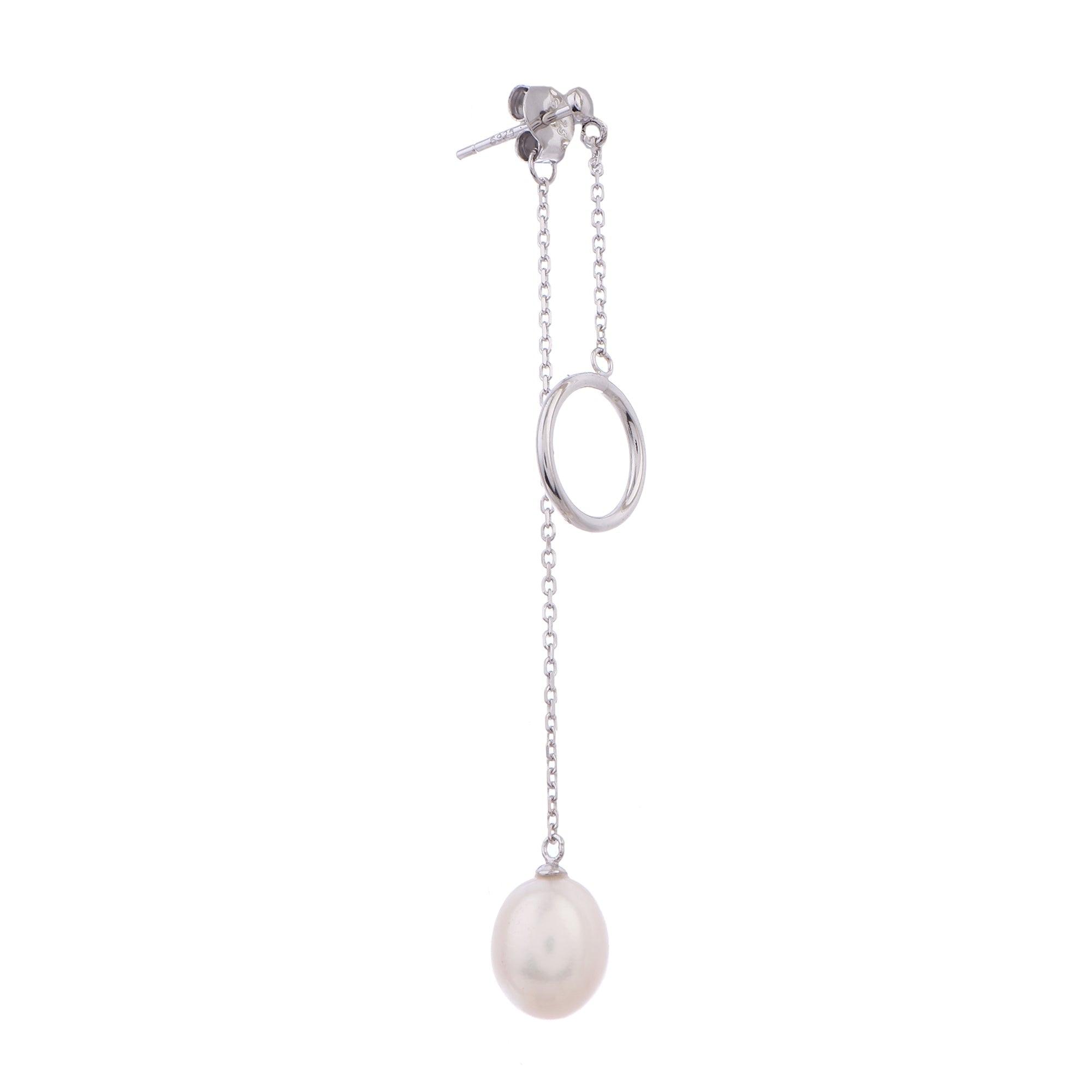 Dainty Circle & Pearl Drop 925 Silver Earrings - Diavo Jewels