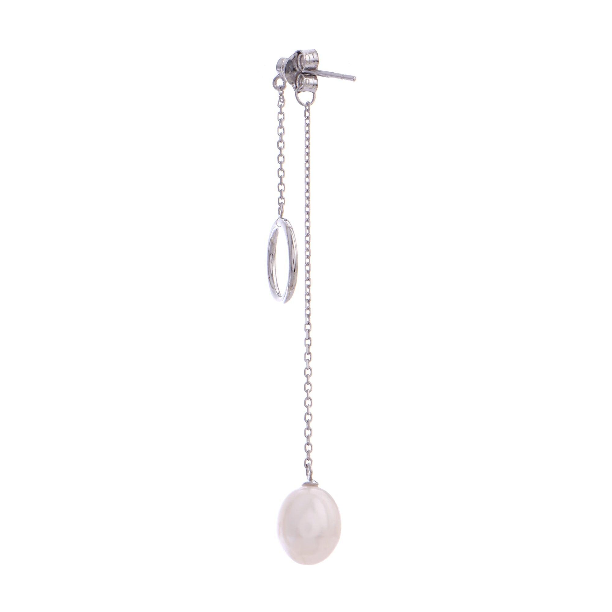 Dainty Circle & Pearl Drop 925 Silver Earrings - Diavo Jewels