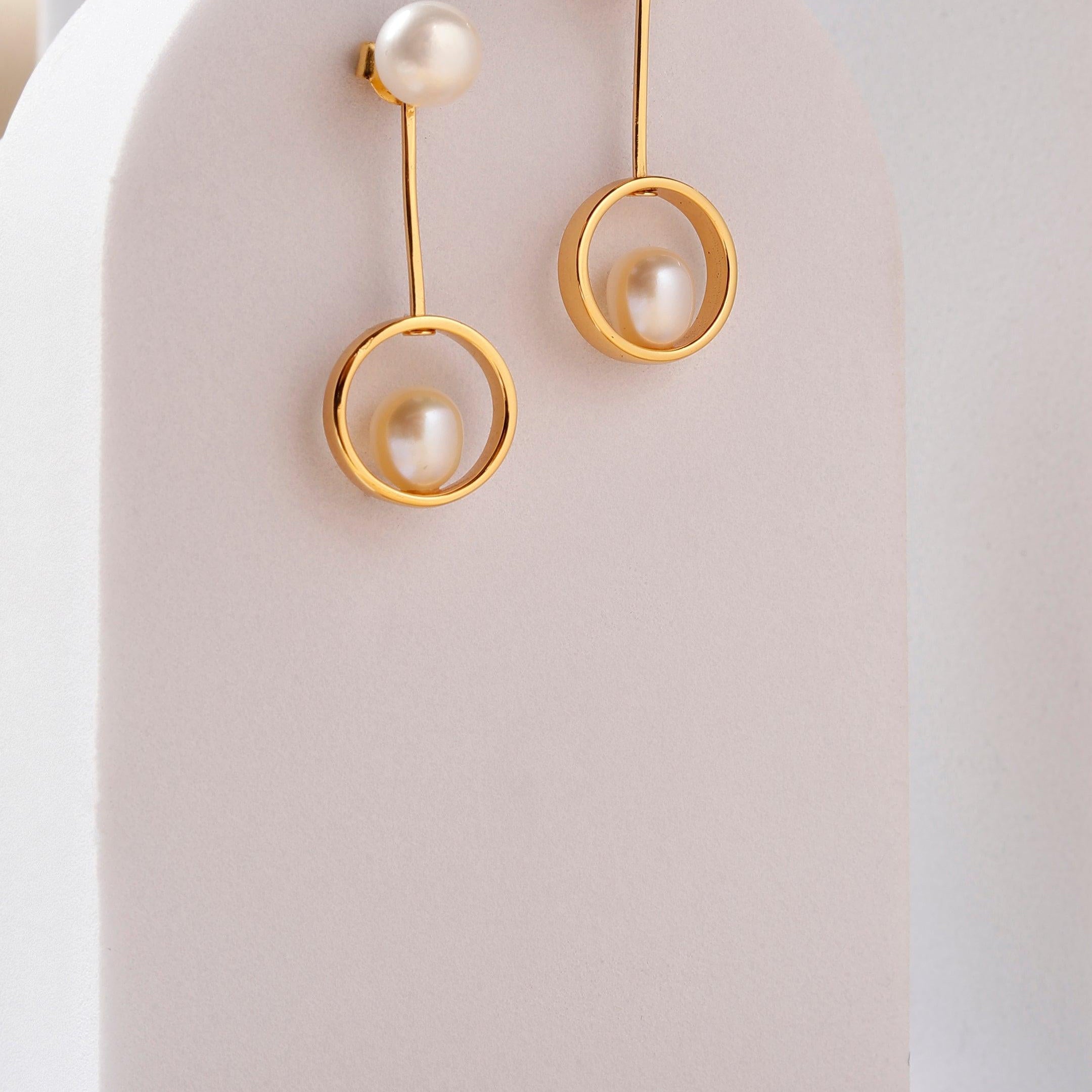 Swinging Pearl Cascade 925 Silver Earrings - Diavo Jewels