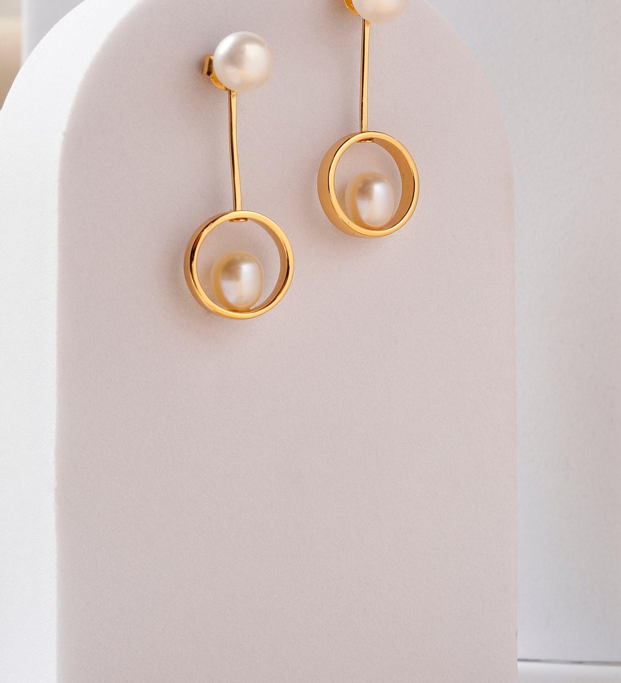 Swinging Pearl Cascade 925 Silver Earrings - Diavo Jewels