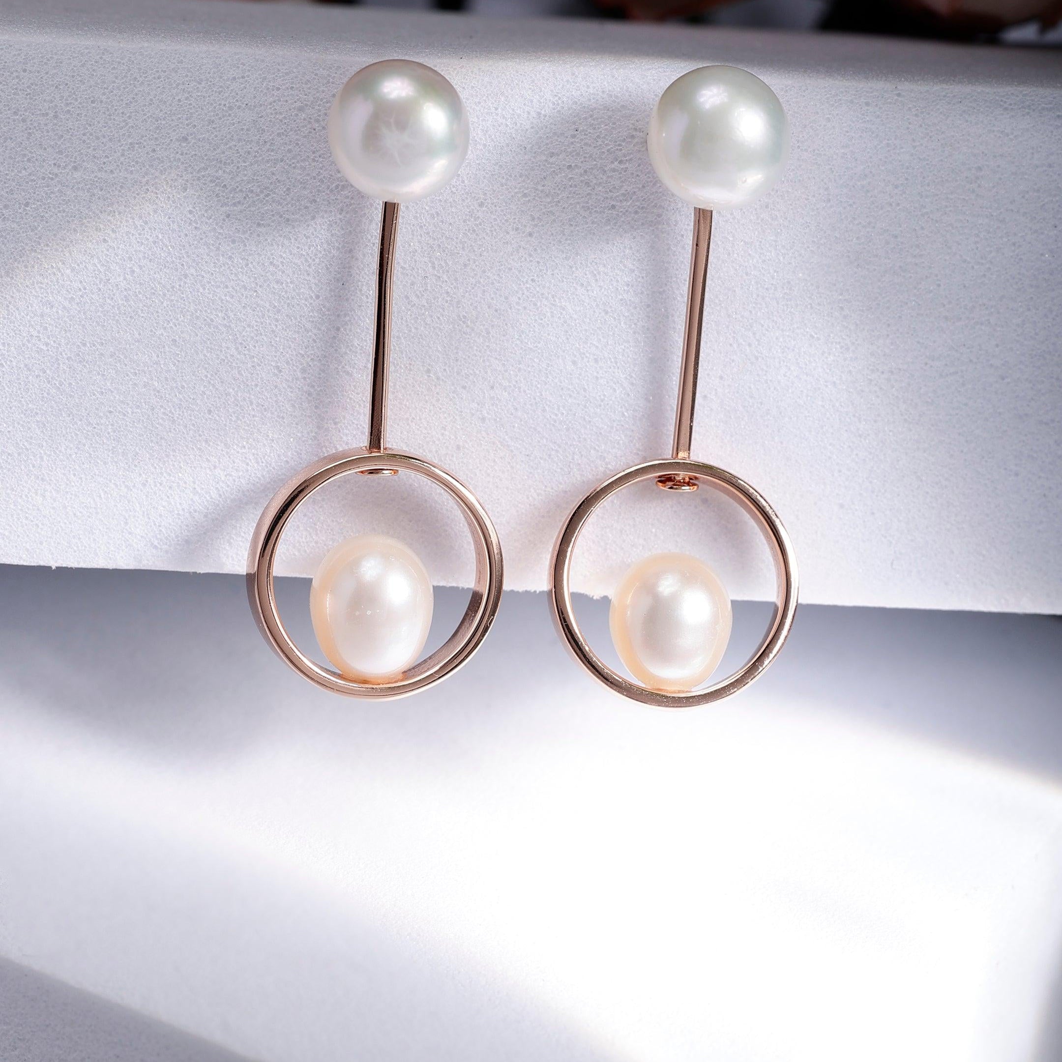 Swinging Pearl Cascade 925 Silver Earrings - Diavo Jewels