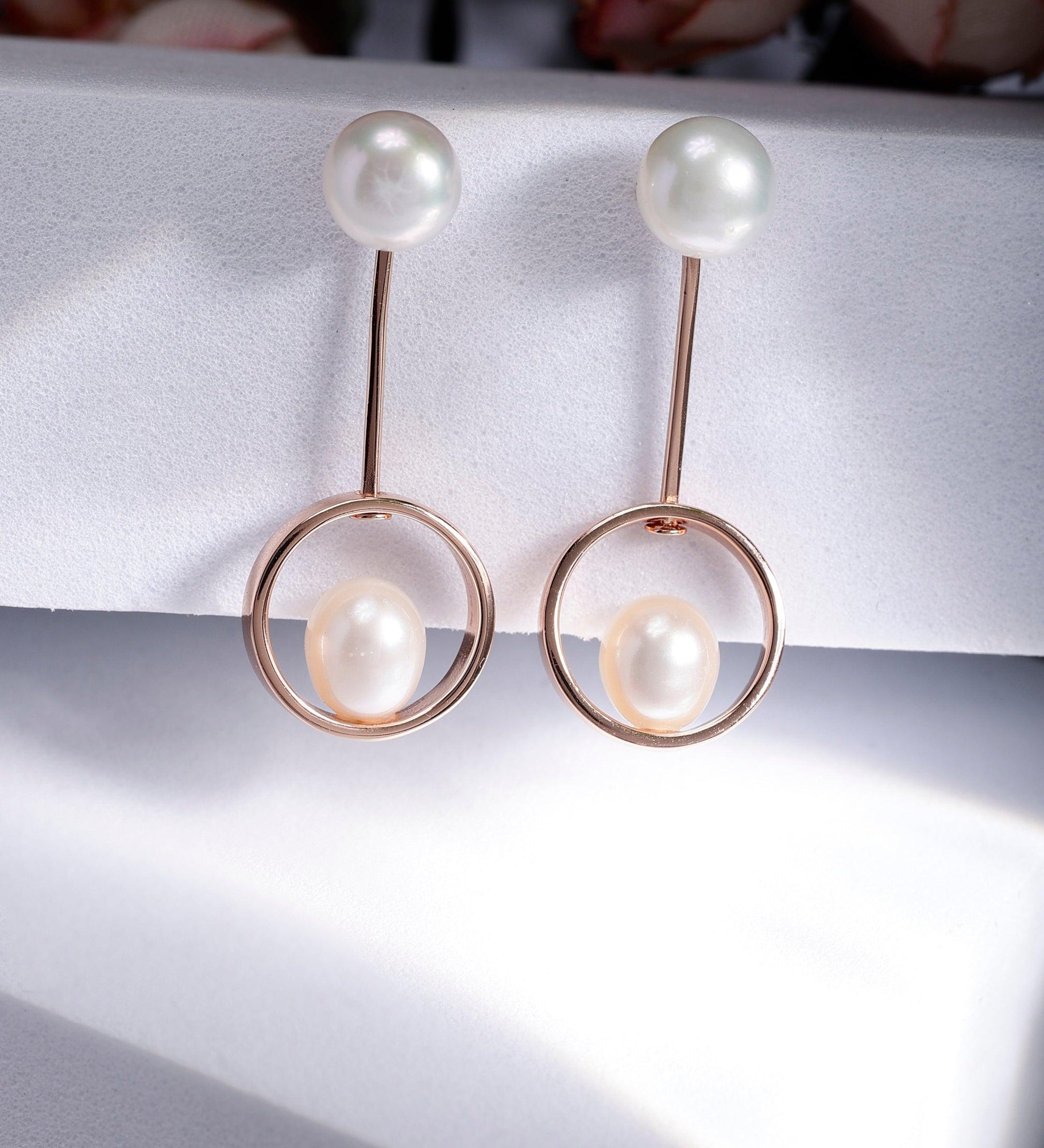 Swinging Pearl Cascade 925 Silver Earrings - Diavo Jewels