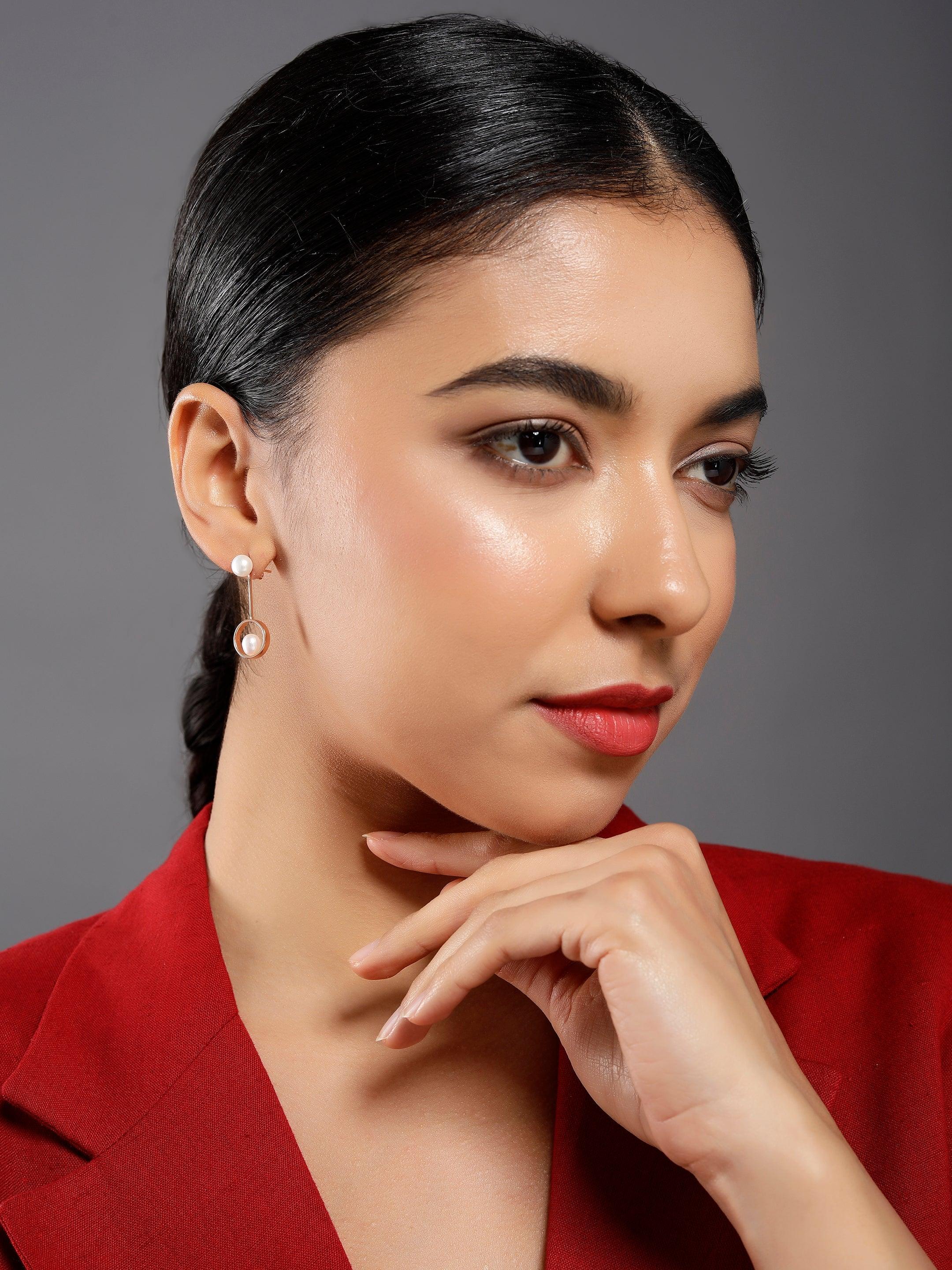 Swinging Pearl Cascade 925 Silver Earrings - Diavo Jewels