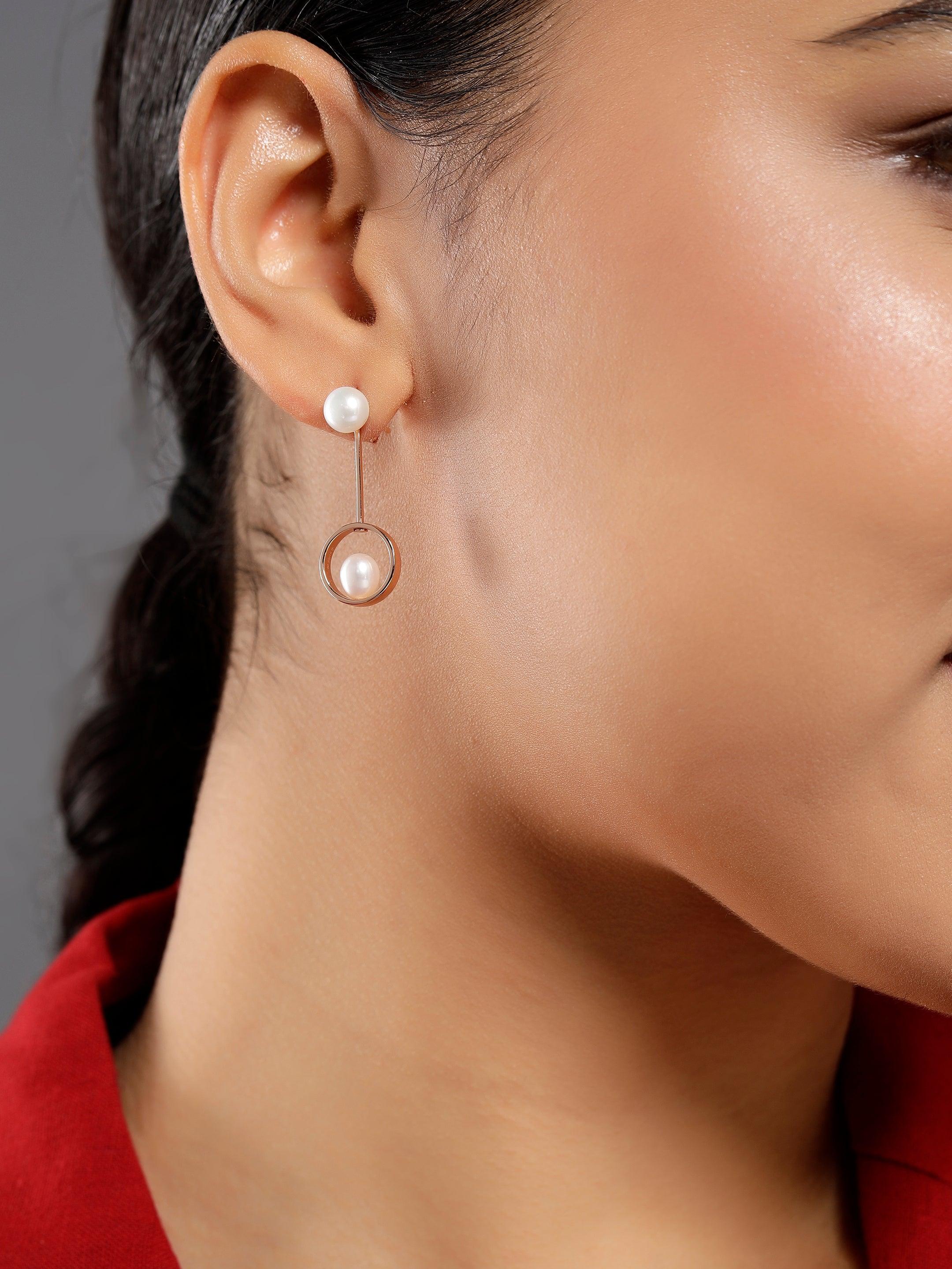 Swinging Pearl Cascade 925 Silver Earrings - Diavo Jewels