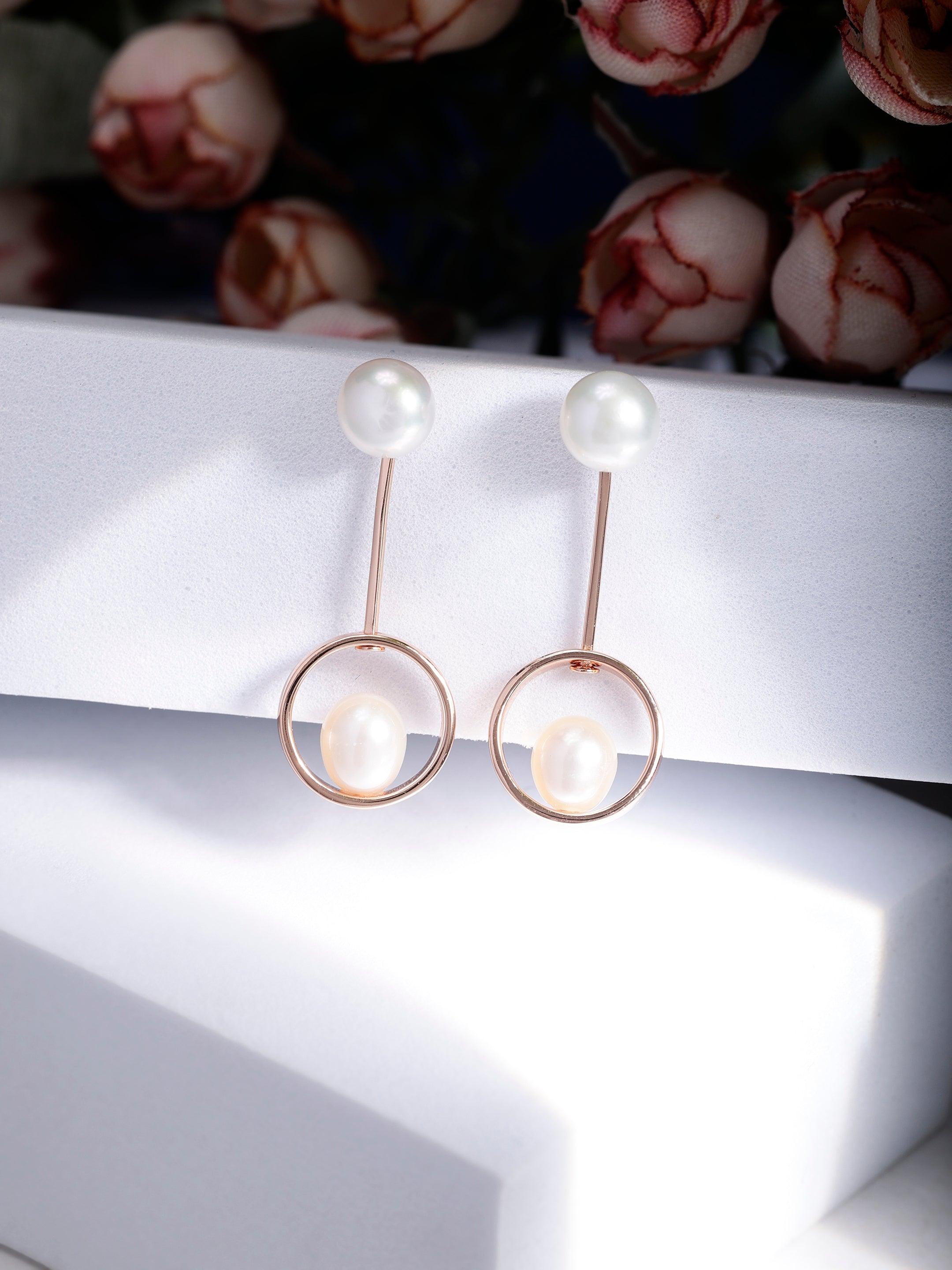 Swinging Pearl Cascade 925 Silver Earrings - Diavo Jewels