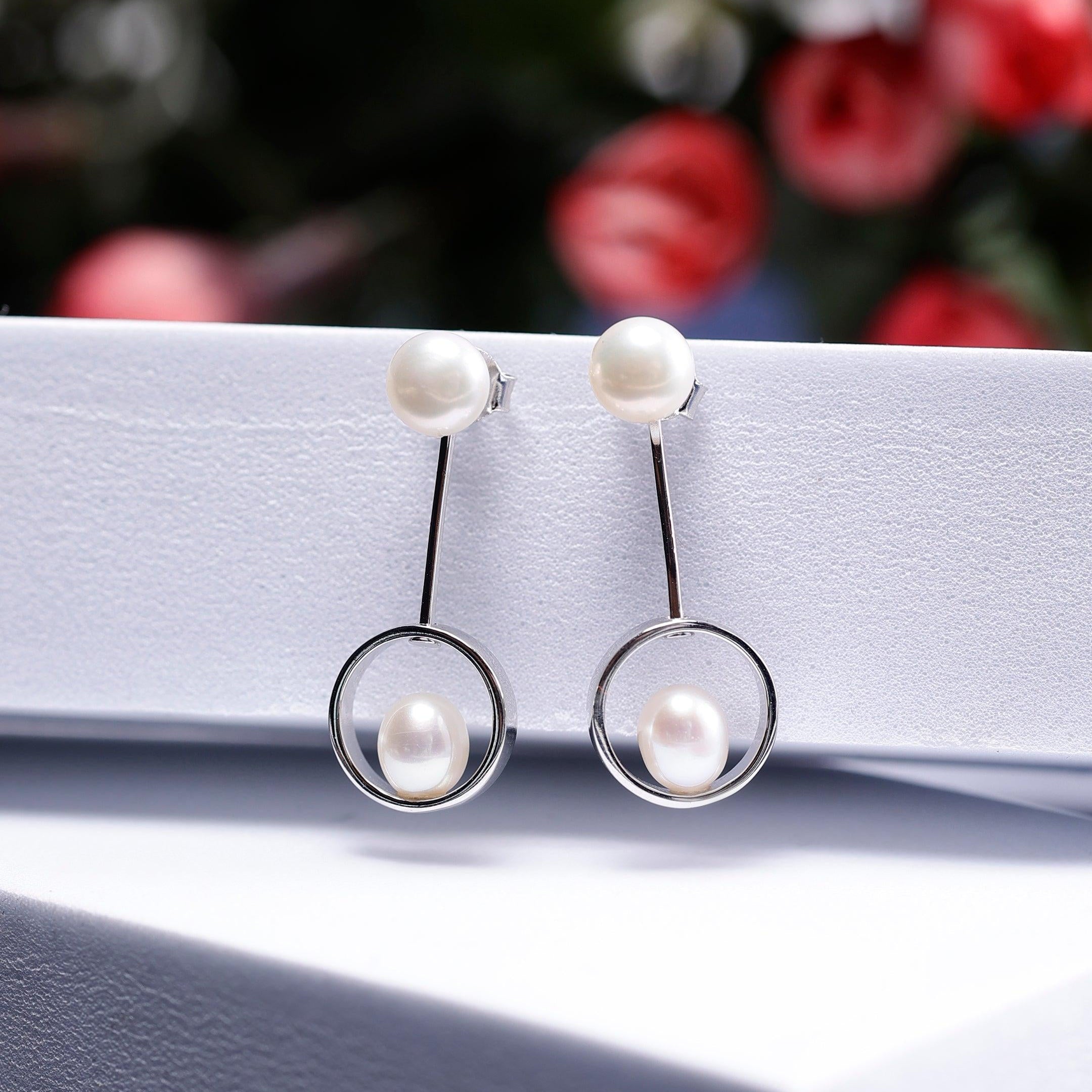 Swinging Pearl Cascade 925 Silver Earrings - Diavo Jewels