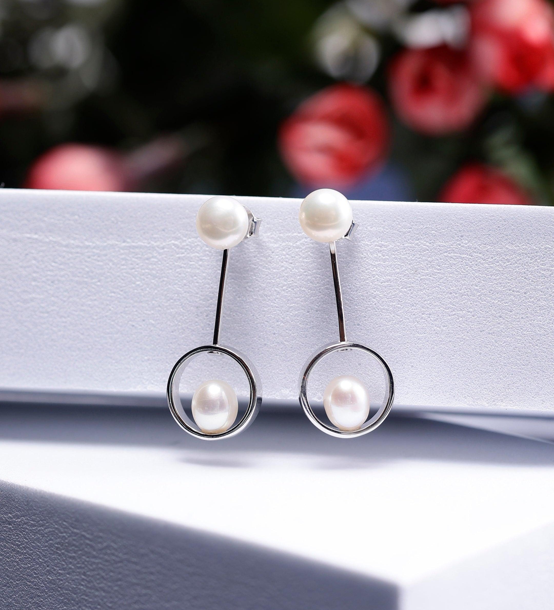 Swinging Pearl Cascade 925 Silver Earrings - Diavo Jewels