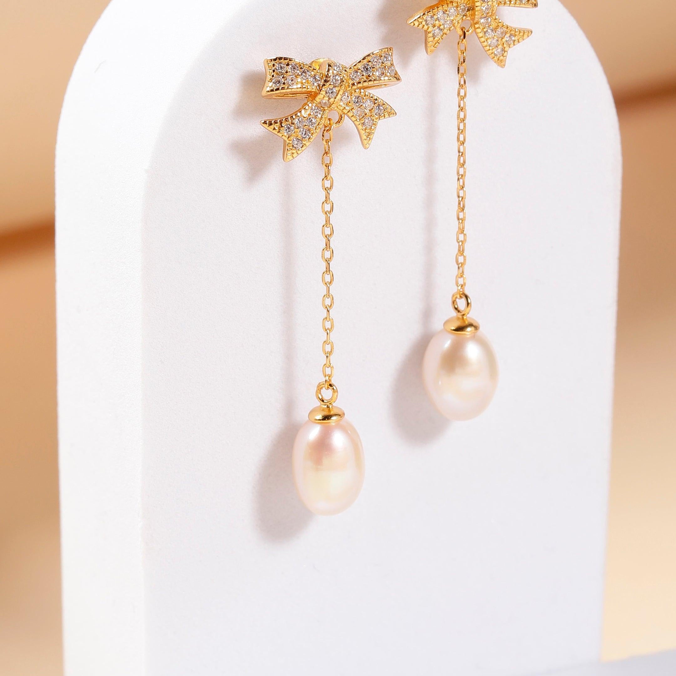 Shimmering Bow Sterling Silver Earrings - Diavo Jewels