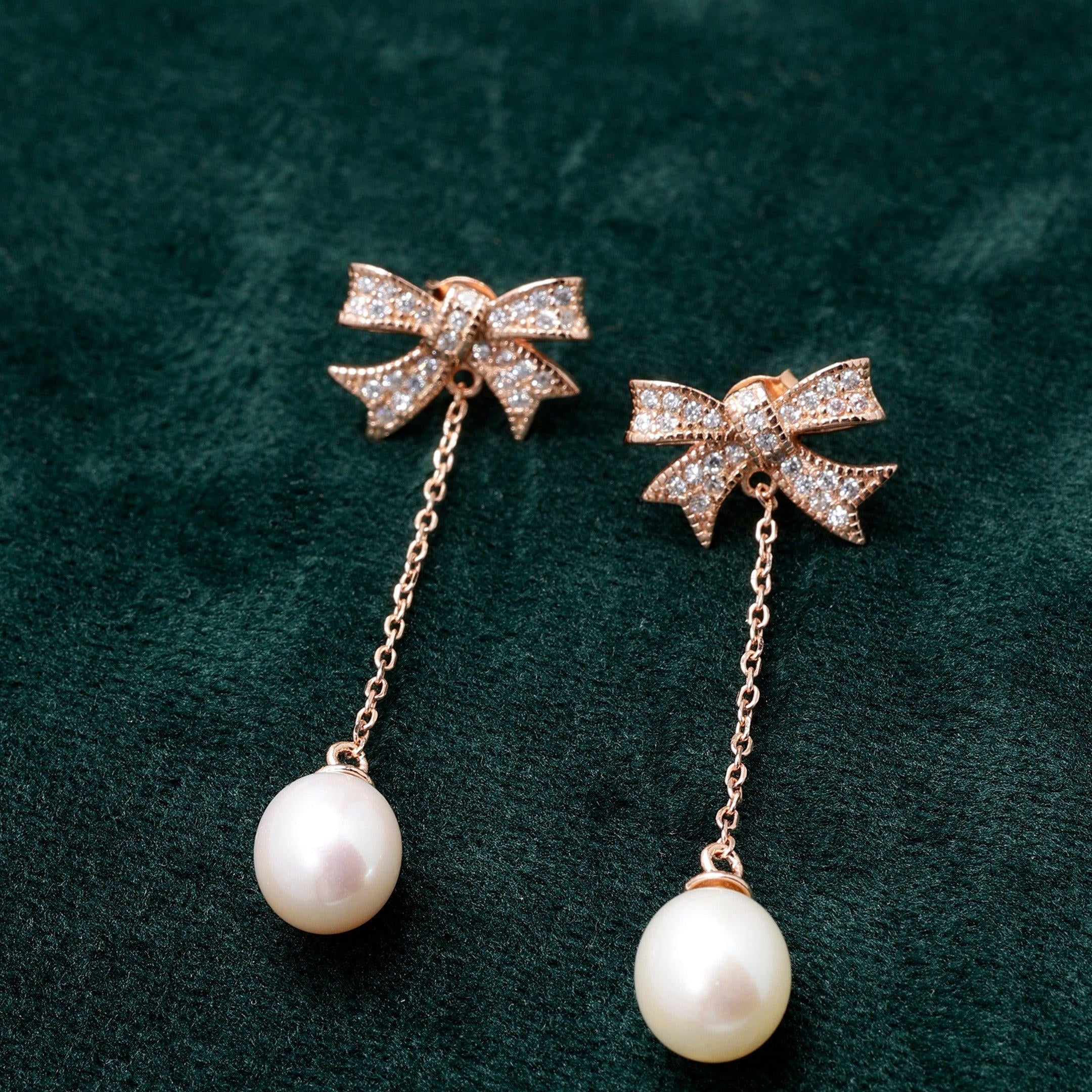 Shimmering Bow Sterling Silver Earrings - Diavo Jewels