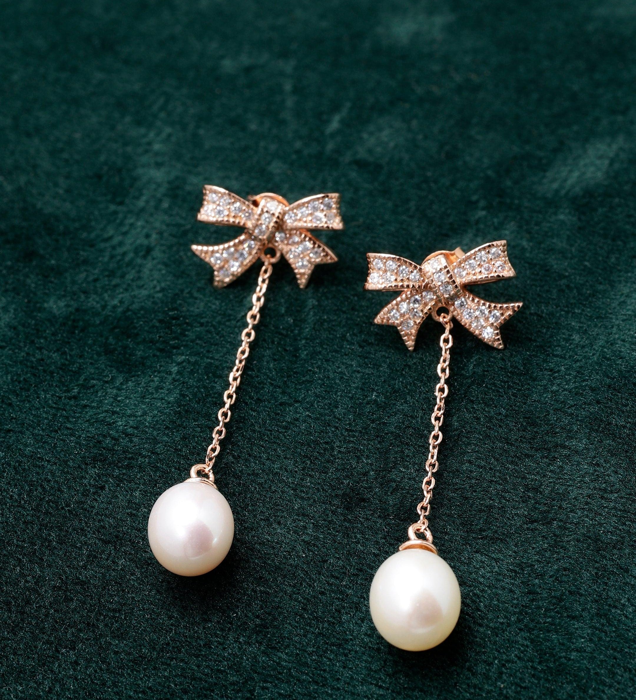 Shimmering Bow Sterling Silver Earrings - Diavo Jewels