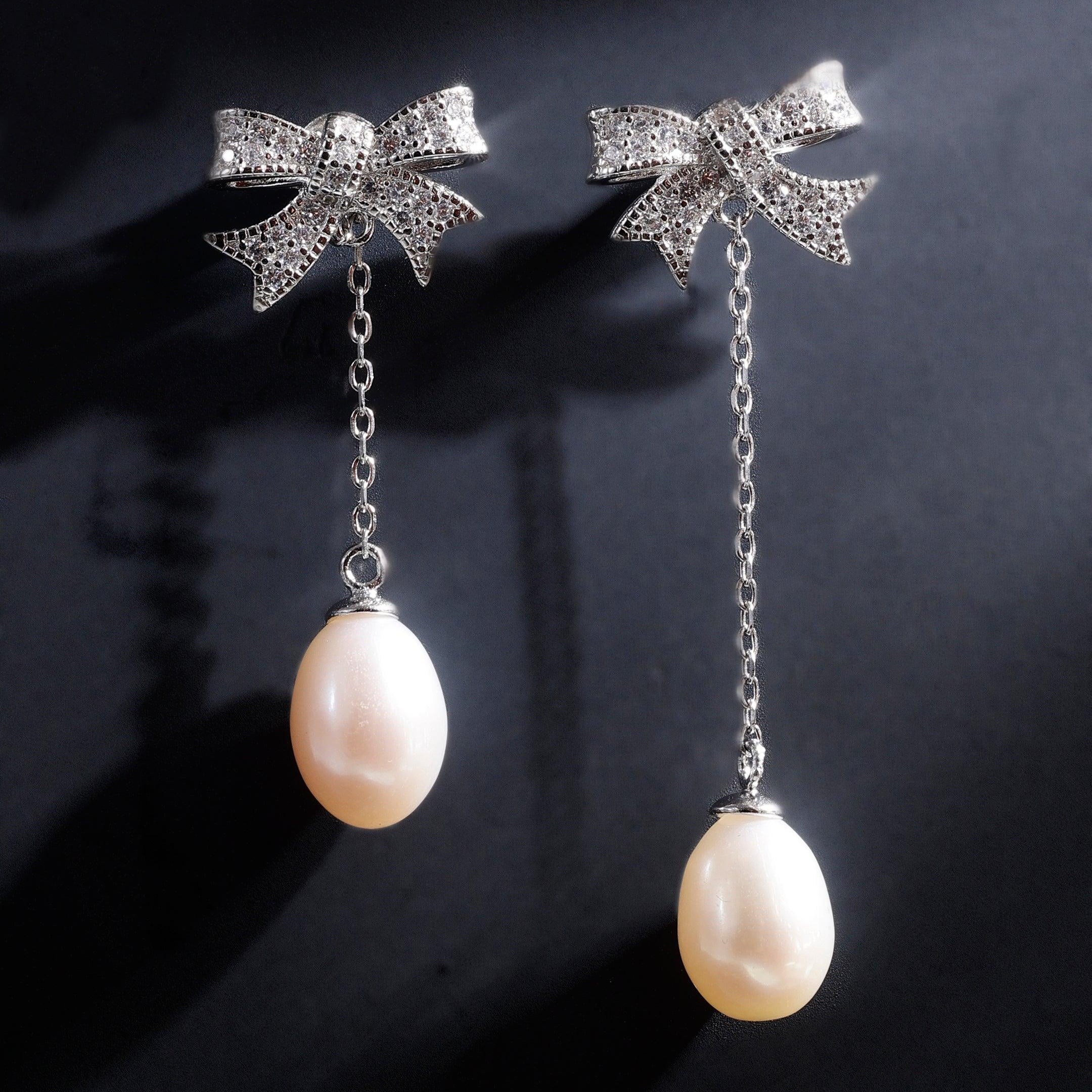 Shimmering Bow Sterling Silver Earrings - Diavo Jewels