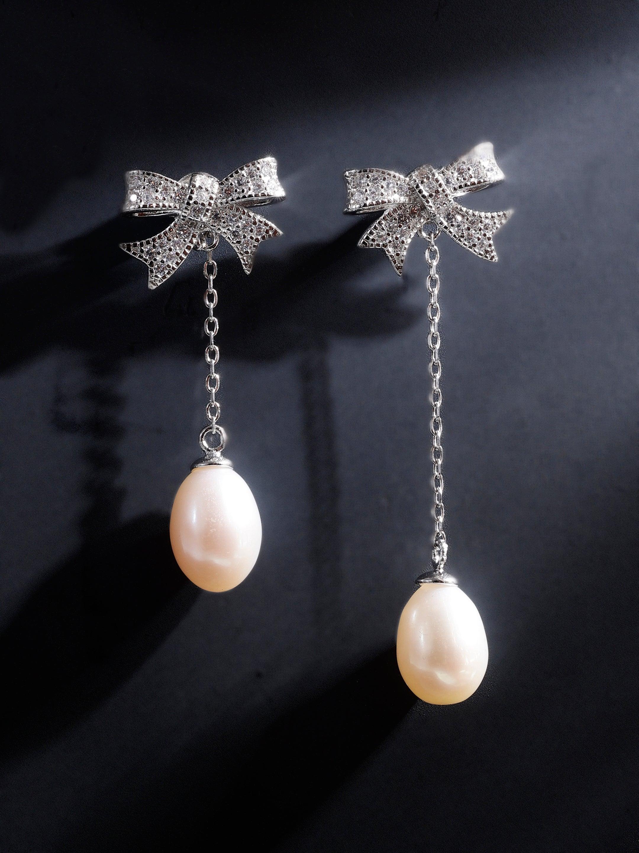Shimmering Bow Sterling Silver Earrings - Diavo Jewels