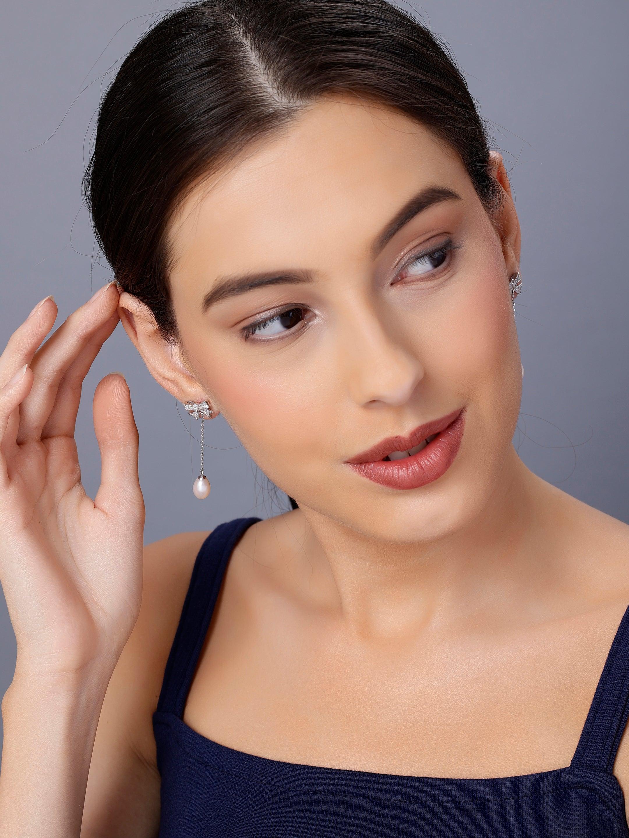 Shimmering Bow Sterling Silver Earrings - Diavo Jewels