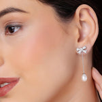 Shimmering Bow Sterling Silver Earrings - Diavo Jewels