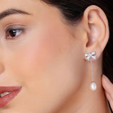 Shimmering Bow Sterling Silver Earrings - Diavo Jewels
