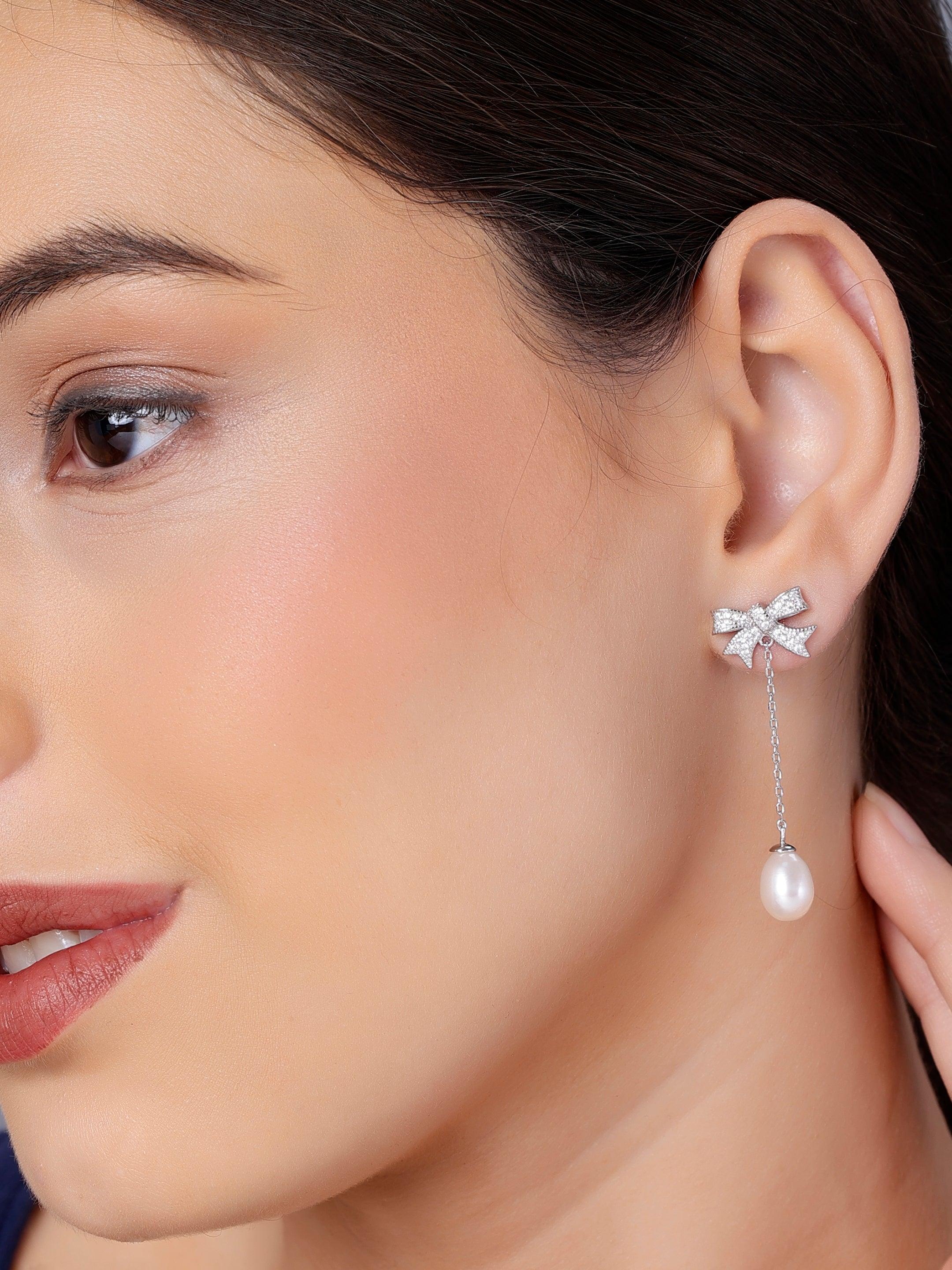 Shimmering Bow Sterling Silver Earrings - Diavo Jewels