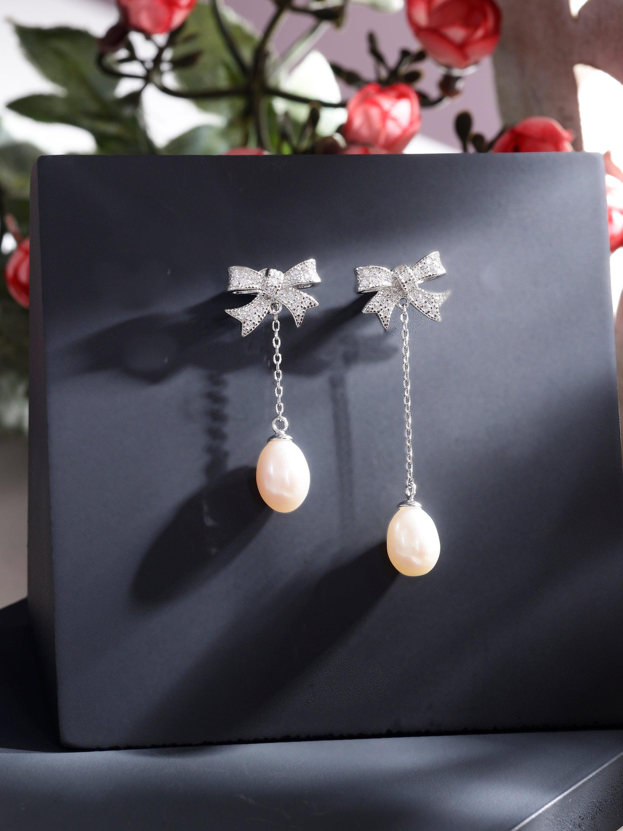 Shimmering Bow Sterling Silver Earrings - Diavo Jewels