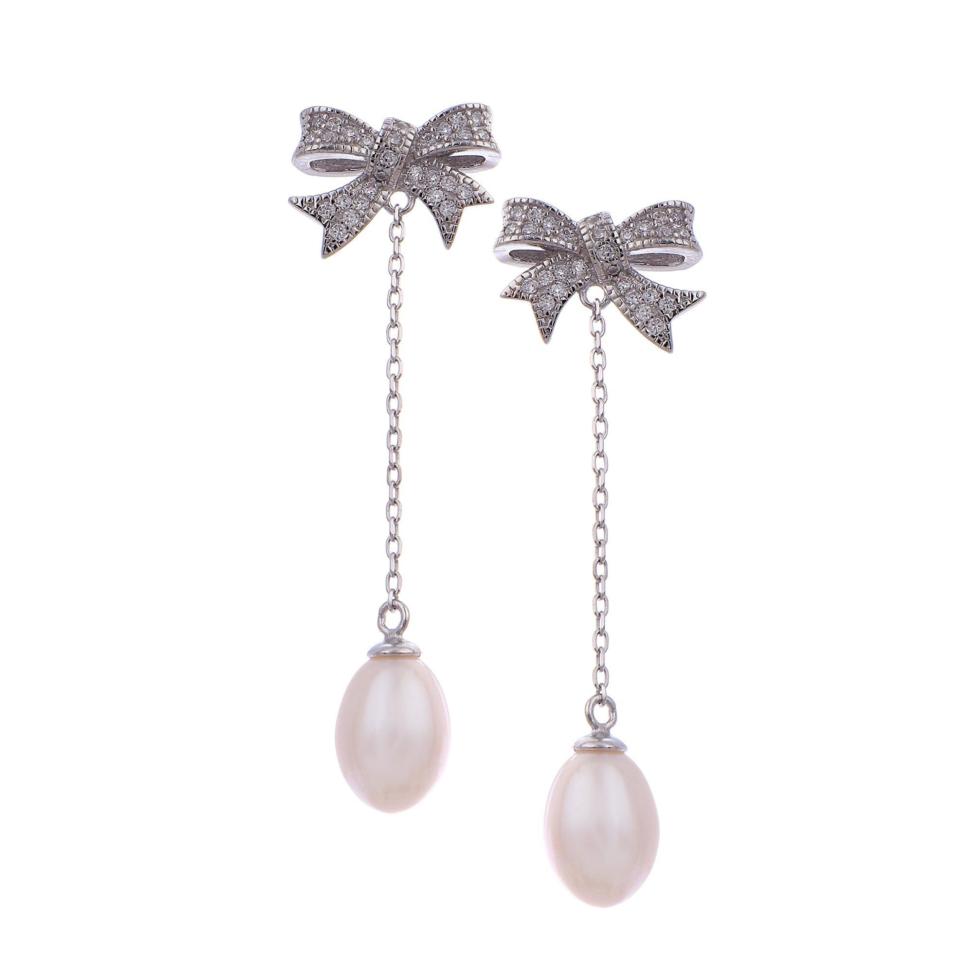 Shimmering Bow Sterling Silver Earrings - Diavo Jewels