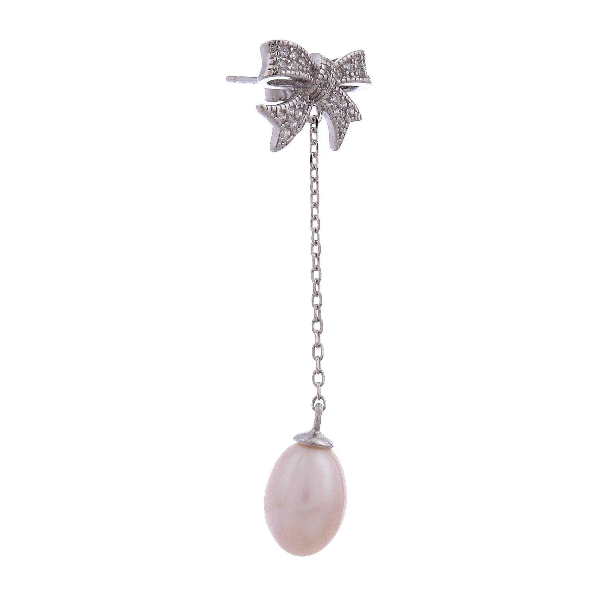 Shimmering Bow Sterling Silver Earrings - Diavo Jewels