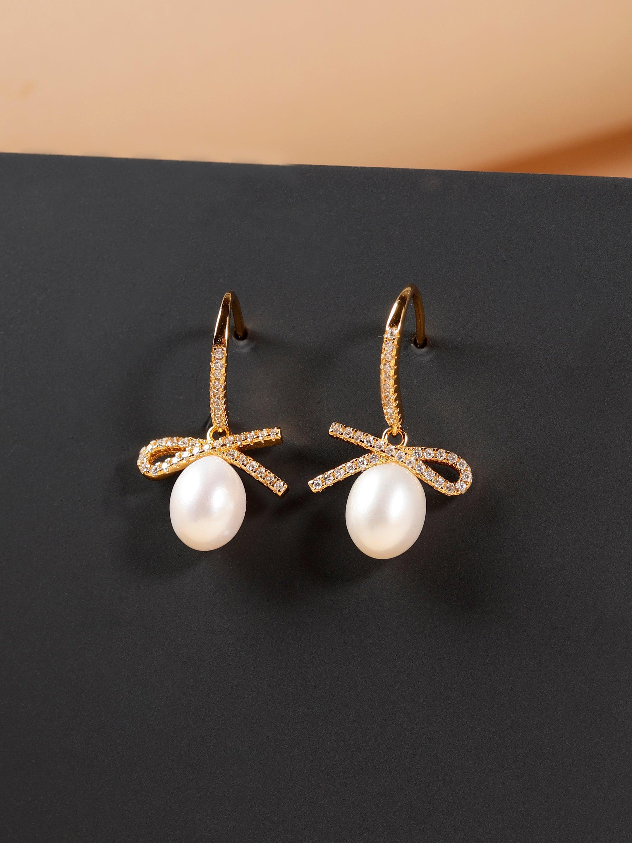 Ribboned Radiance 925 Silver Long Earrings - Diavo Jewels