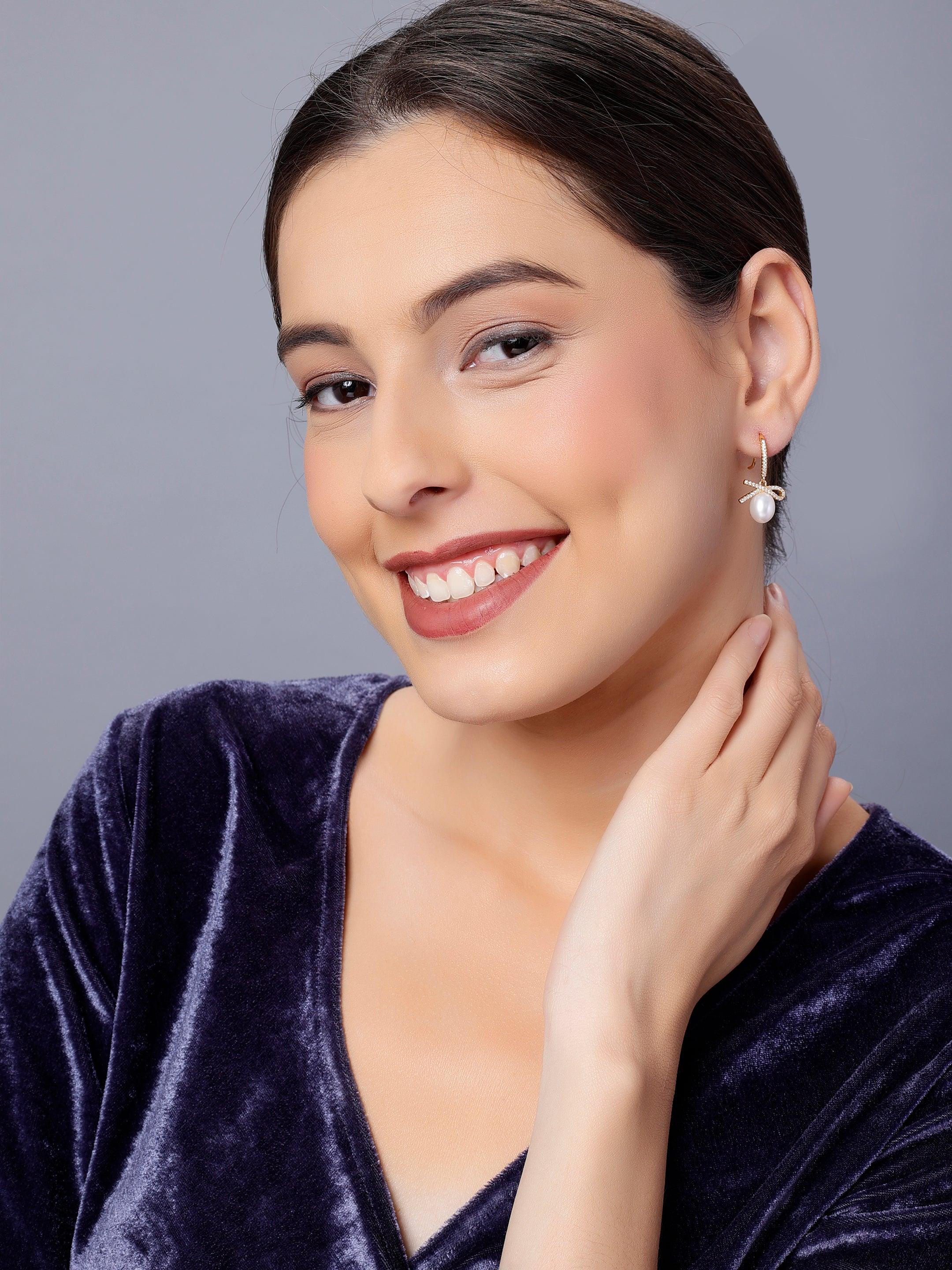 Ribboned Radiance 925 Silver Long Earrings - Diavo Jewels