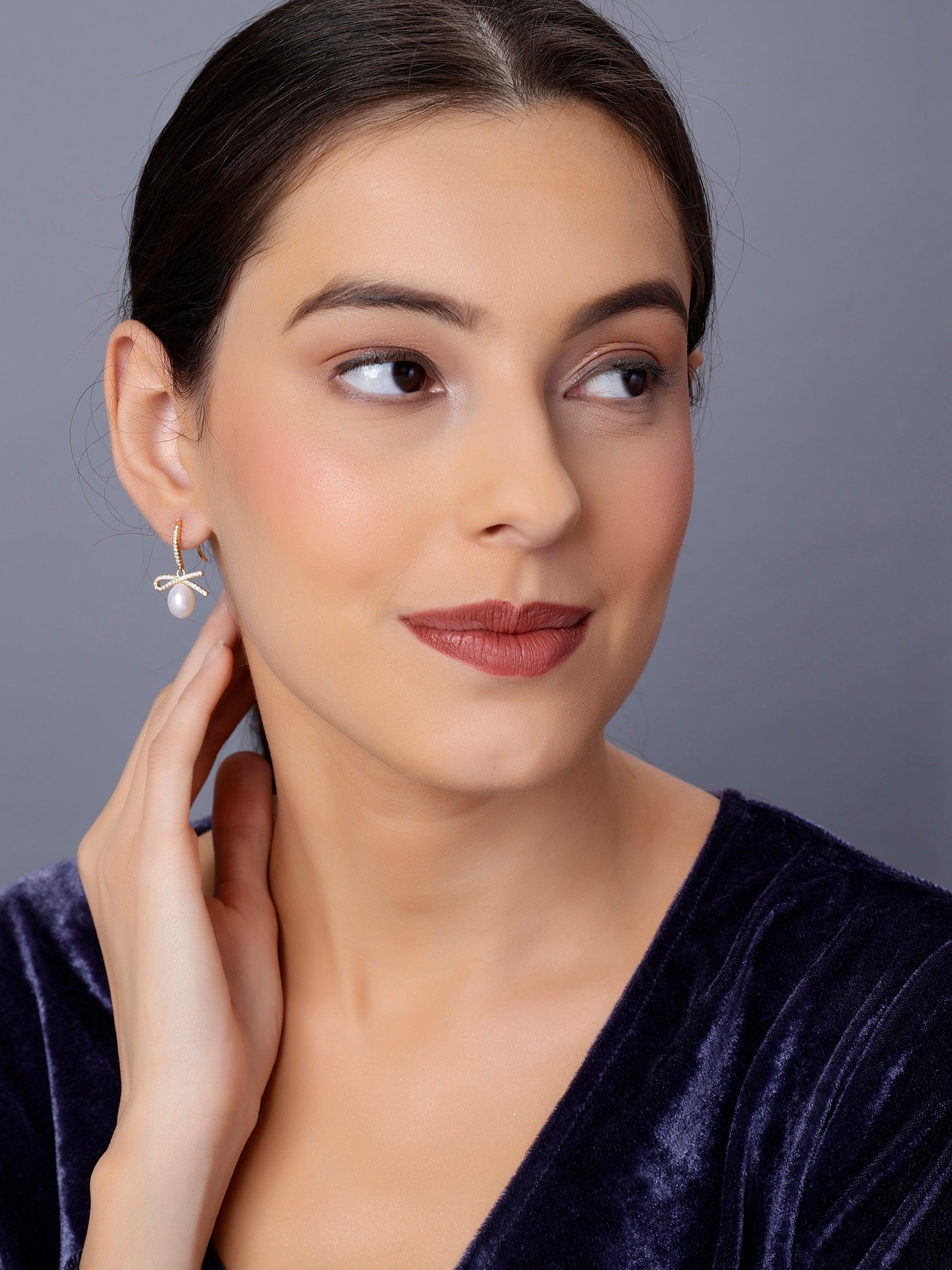 Ribboned Radiance 925 Silver Long Earrings - Diavo Jewels