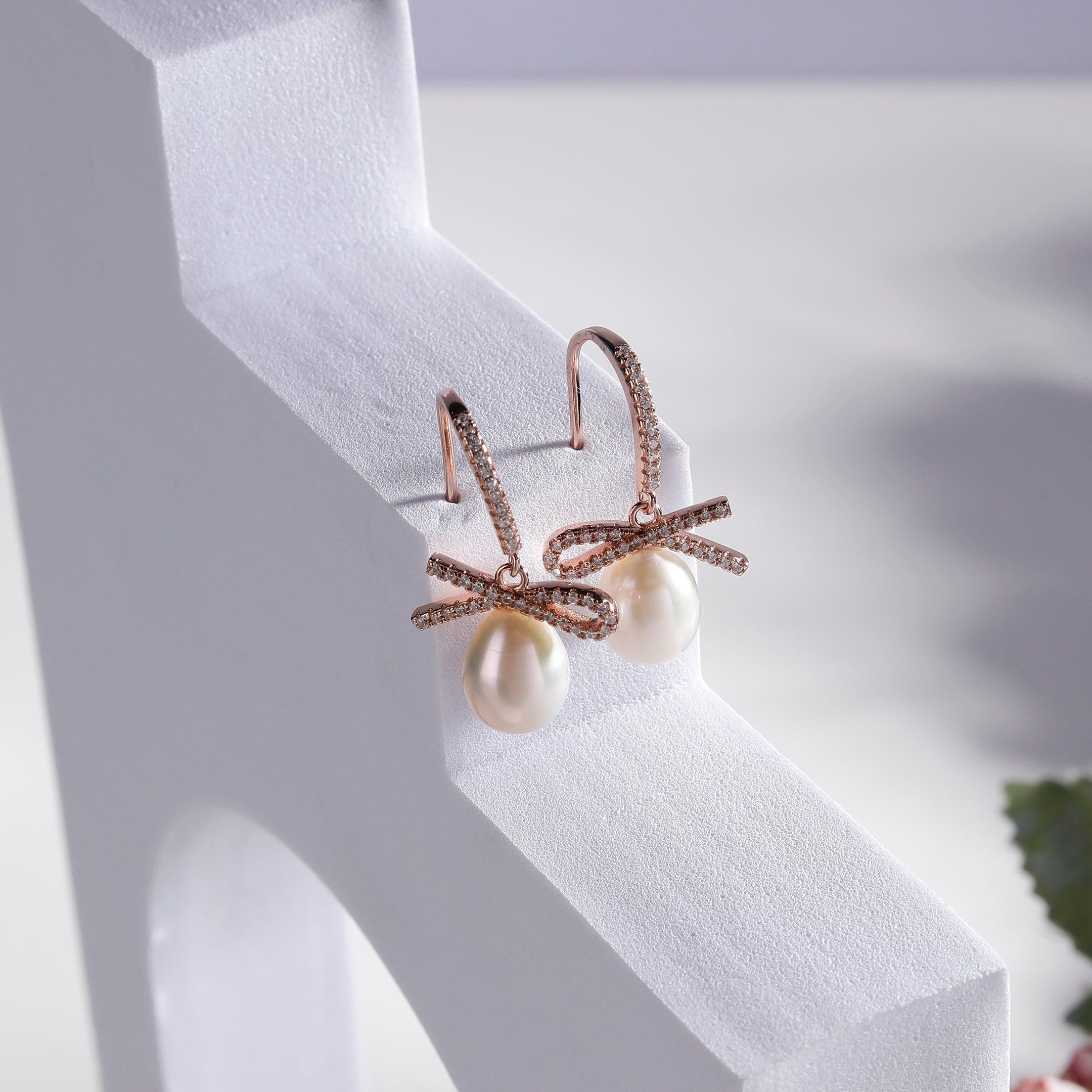 Ribboned Radiance 925 Silver Long Earrings - Diavo Jewels