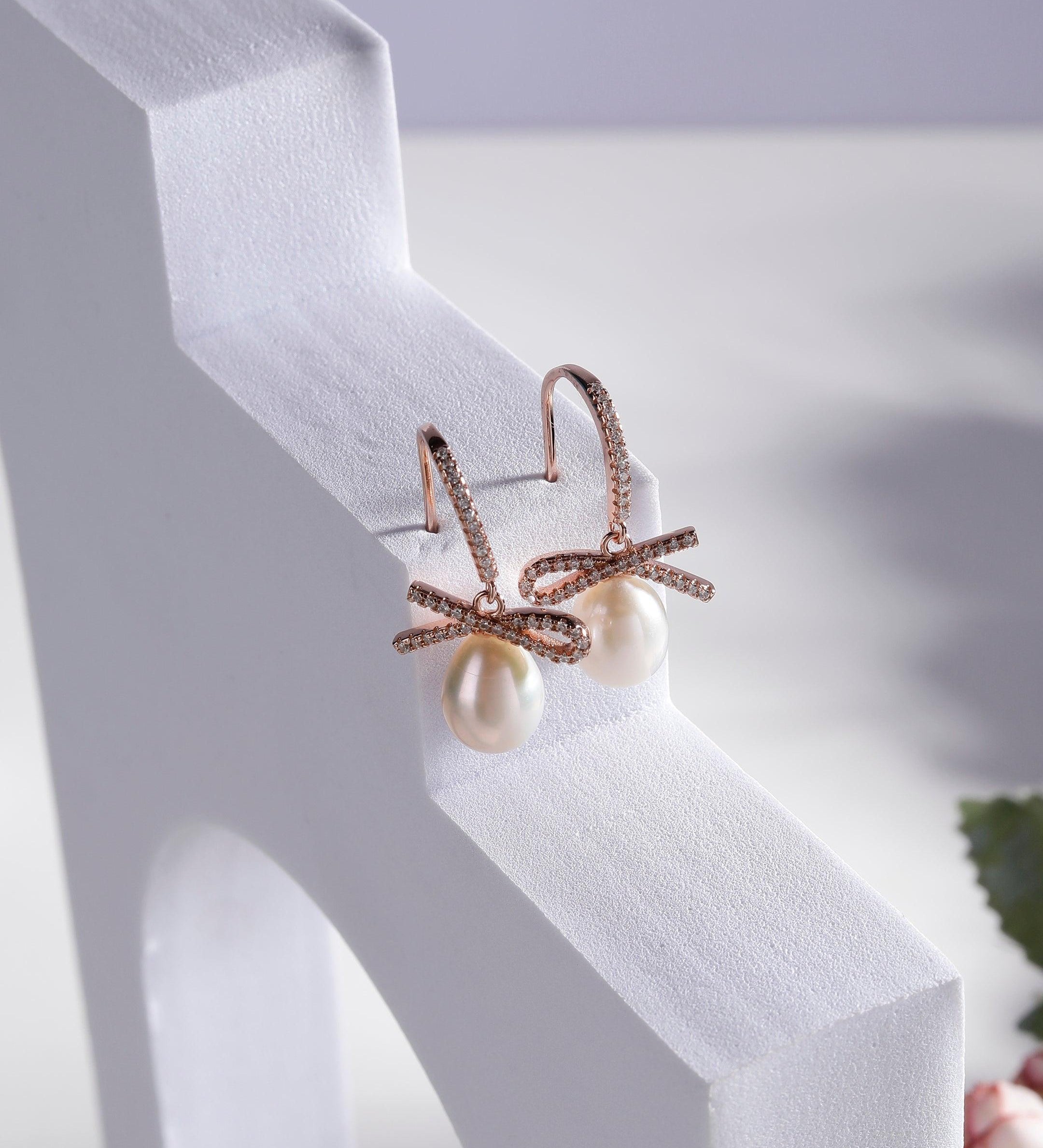 Ribboned Radiance 925 Silver Long Earrings - Diavo Jewels
