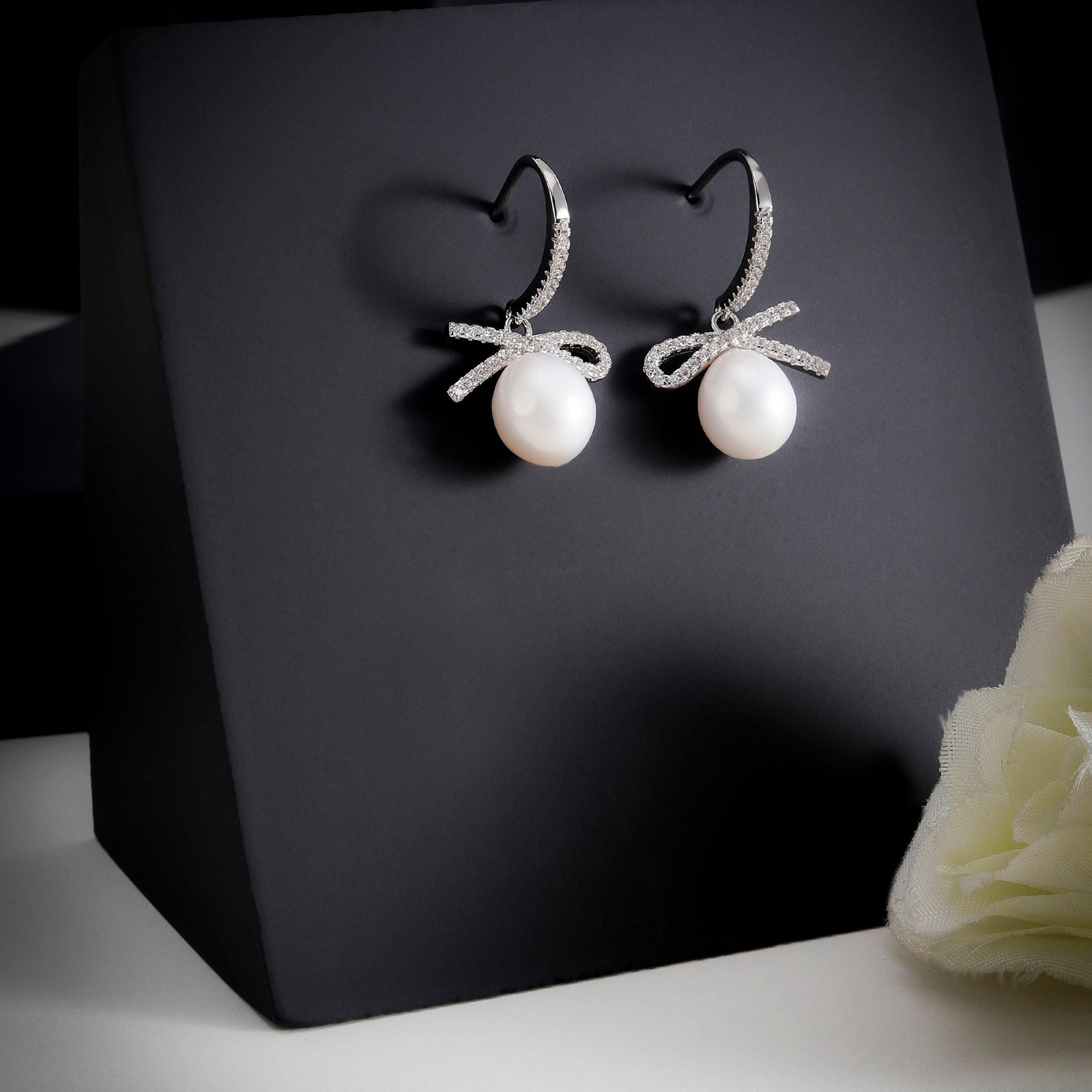 Ribboned Radiance 925 Silver Long Earrings - Diavo Jewels