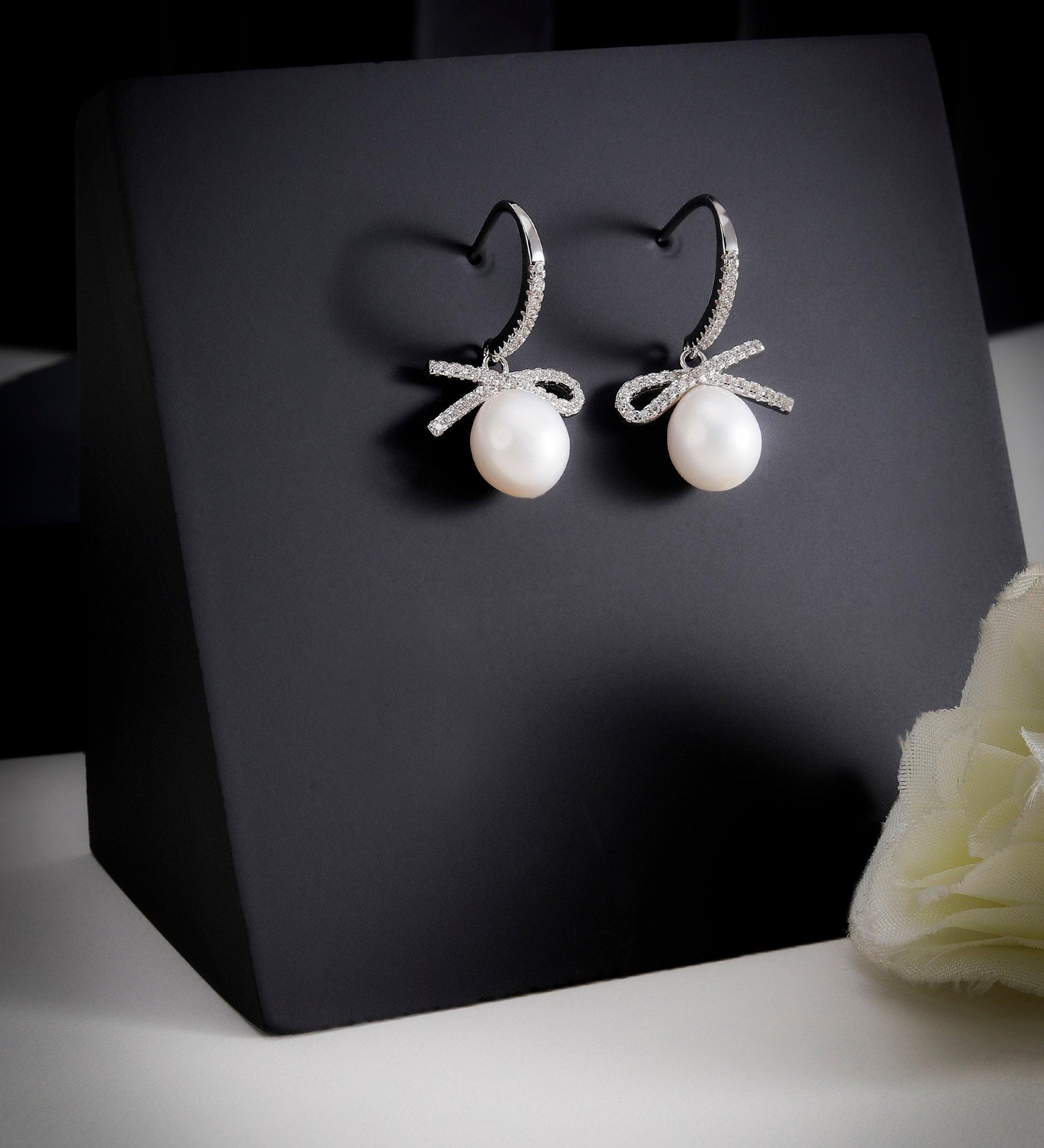 Ribboned Radiance 925 Silver Long Earrings - Diavo Jewels