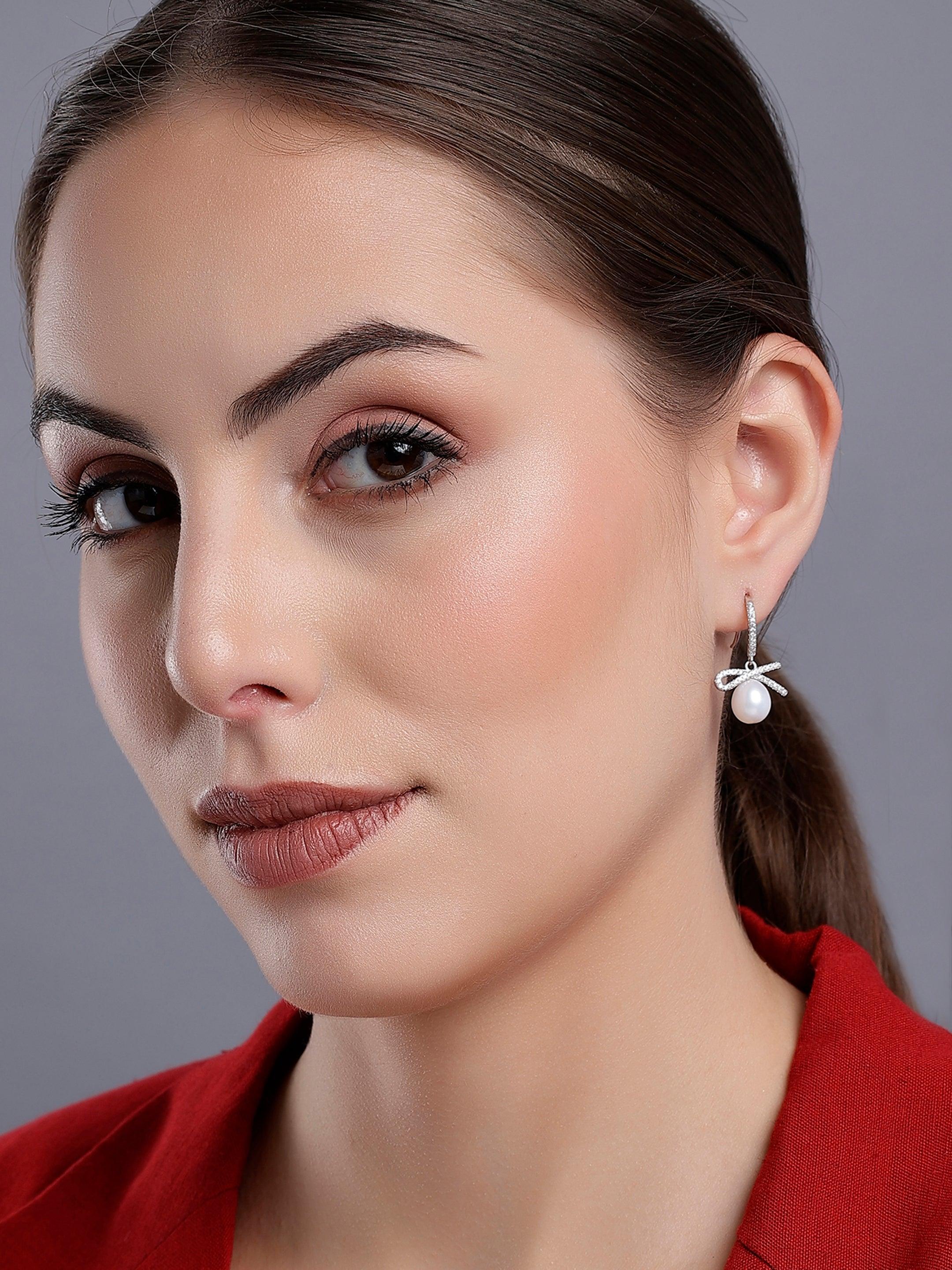 Ribboned Radiance 925 Silver Long Earrings - Diavo Jewels