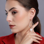 925 Silver Round Hoop Earrings with Drop-Down Pearl