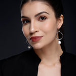 925 Silver Round Hoop Earrings with Drop-Down Pearl