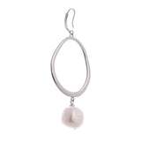 925 Silver Round Hoop Earrings with Drop-Down Pearl