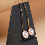 Silver Streamline Long 925 Silver Earrings with Flowing Freshwater Pearl - Diavo Jewels