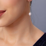 Silver Streamline Long 925 Silver Earrings with Flowing Freshwater Pearl - Diavo Jewels