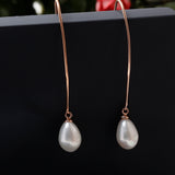 Silver Streamline Long 925 Silver Earrings with Flowing Freshwater Pearl - Diavo Jewels