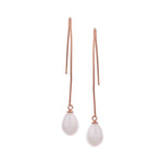 Silver Streamline Long 925 Silver Earrings with Flowing Freshwater Pearl - Diavo Jewels