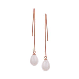 Silver Streamline Long 925 Silver Earrings with Flowing Freshwater Pearl - Diavo Jewels