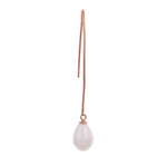 Silver Streamline Long 925 Silver Earrings with Flowing Freshwater Pearl - Diavo Jewels