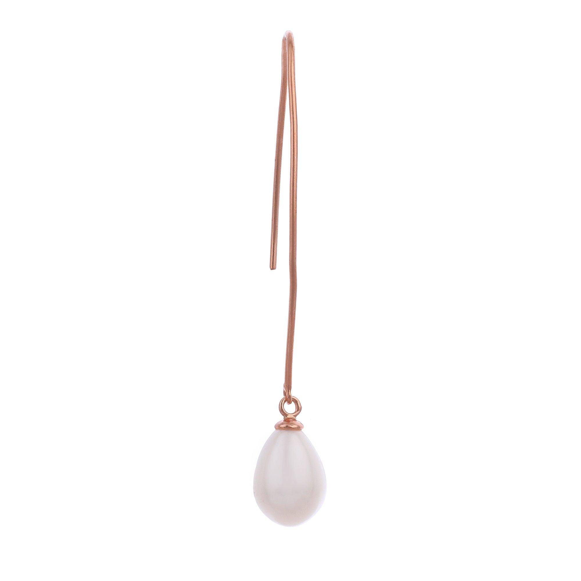 Silver Streamline Long 925 Silver Earrings with Flowing Freshwater Pearl - Diavo Jewels
