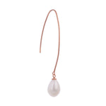 Silver Streamline Long 925 Silver Earrings with Flowing Freshwater Pearl - Diavo Jewels