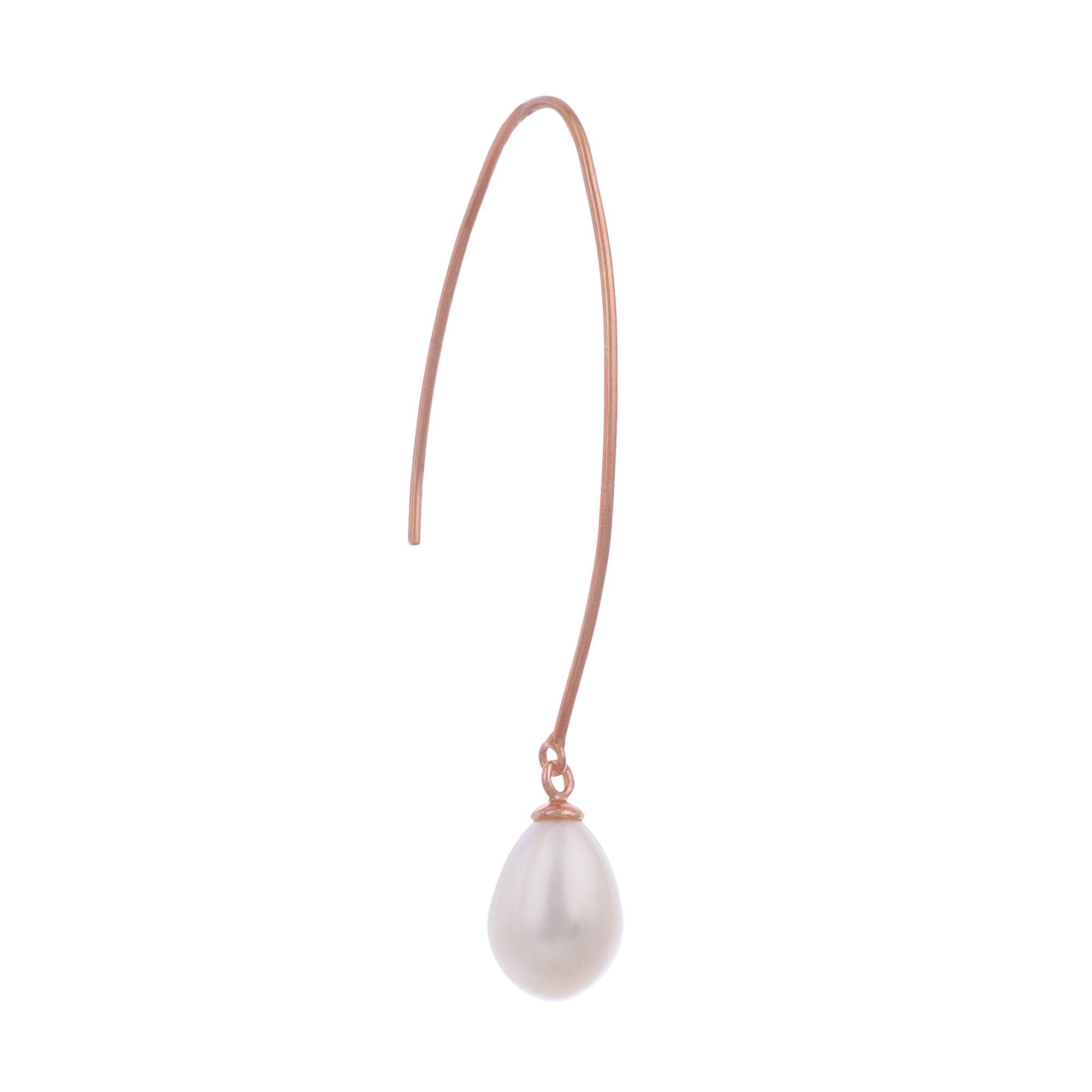 Silver Streamline Long 925 Silver Earrings with Flowing Freshwater Pearl - Diavo Jewels