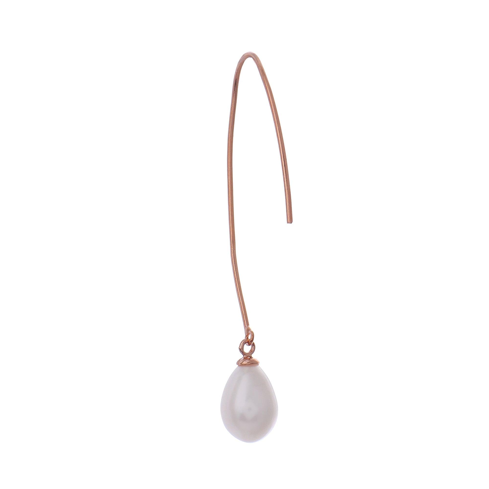 Silver Streamline Long 925 Silver Earrings with Flowing Freshwater Pearl - Diavo Jewels